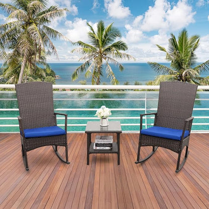 Outdoor PE Wicker Rocking Chair 3-Piece Patio Rattan Bistro Set 2 Rocker - Image 2