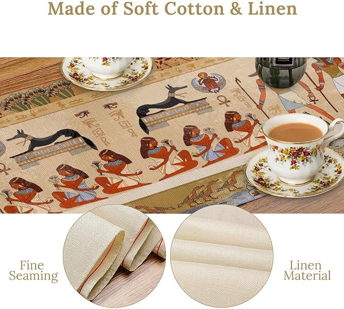 Egypt Table Runner, Mystery Element Ancient Egyptian Culture Gods Print Table Runner for Kitchen Dining Table Home Party 13x36in