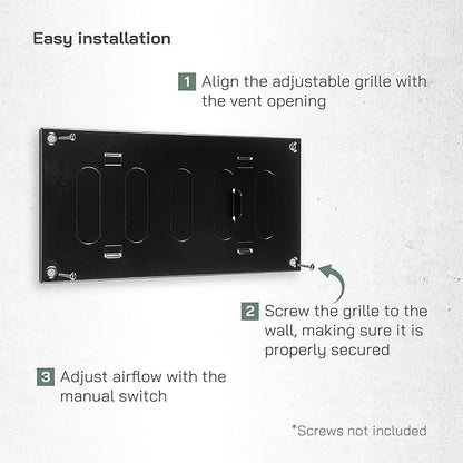 Vent Systems 8" x 4" Inch (Outer Dimensions) Metal Air Vent Grille - Black Adjustable Register Vent Cover - Open/Close Air Supply Intake Wall Vent - Heating/Cooling Ceiling Grille for House, Garage