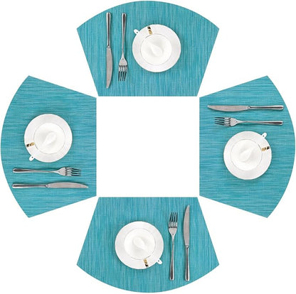 SHACOS Wedge Shape Placemats Set of 4 Round Table Placemats Heat Resistant Woven Vinyl PVC Table Mats Indoor Outdoor Wipe Clean (4, Teal Blue)