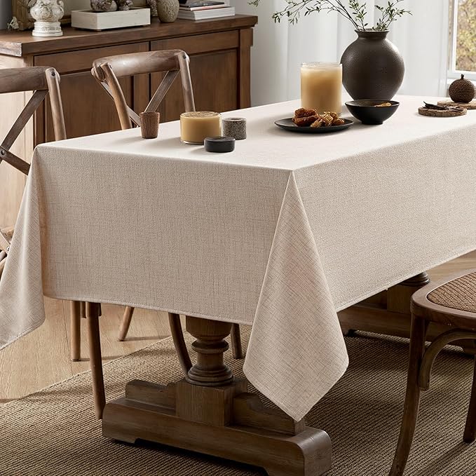 MIULEE Ivory Linen Polyester Tablecloth 60x144 Inch Spring Rectangle Table Cloth Waterproof,Stain Resistant & Wrinkle Resistant for Dining Party Wedding