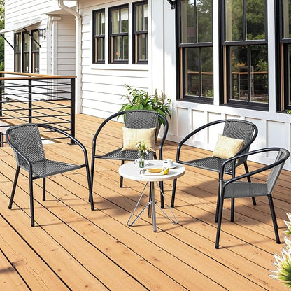 4 Pack Indoor-Outdoor Patio Stackable Rattan Chairs, Restaurant Bistro Wicker - Image 6