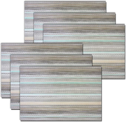 PIGCHCY Stylish Placemats for Dining Table Set of 6, Thicker and Tighter Cross-Woven Placemat Non-Slip Vinyl Washable Table Mats (Multi Teal)