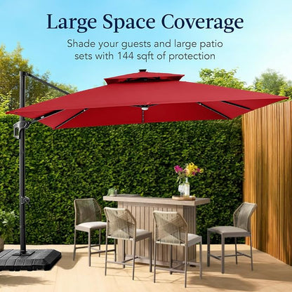 Best Choice Products 12x12ft LED Cantilever Patio Umbrella w/Base Included & - Image 4