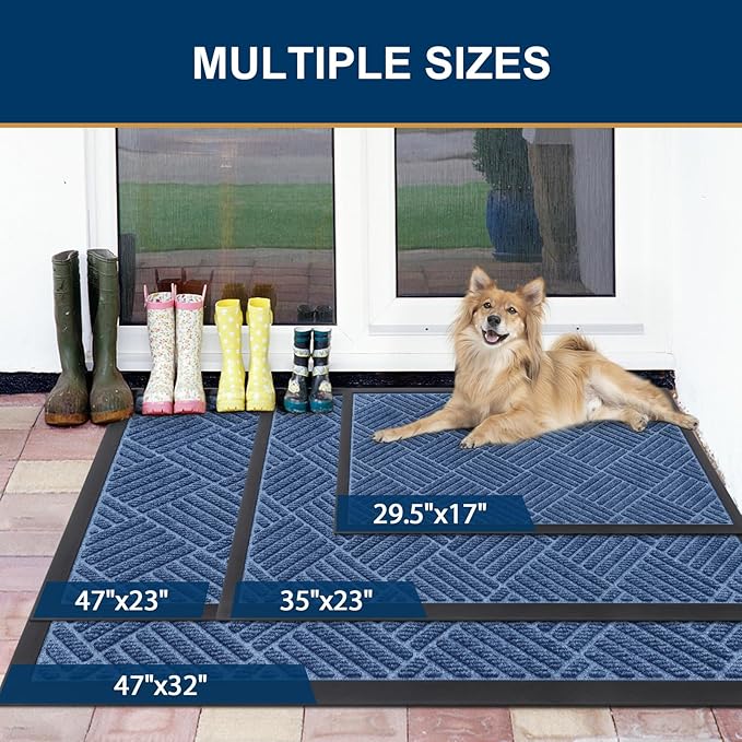Smiry Front Door Mat Outside Entrance, Heavy Duty Outdoor Indoor Mat, Natural Rubber Doormat, Non Slip, Trap Dirt and Moisture, Easy Clean, Low Profile Patio Porch Entryway Mat, 47x23, Blue