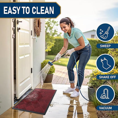 Smiry Front Door Mat Outside Entrance, Heavy Duty Outdoor Indoor Mat, Natural Rubber Doormat, Non Slip, Trap Dirt and Moisture, Easy Clean, Low Profile Patio Porch Entryway Mat, 47x32, Wine Red