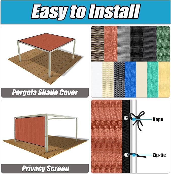 Amagenix 90% Pergola Shade Cover 8' X 18' Sun Shade Cloth - Image 4