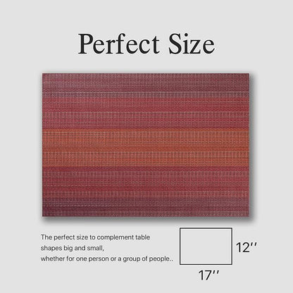 Placemats Set of 6 - Easy Clean Woven Vinyl Placemats for Dining Table, Indoor/Outdoor Place Mats, Washable PVC Table Mats（Pomegranate Parade）