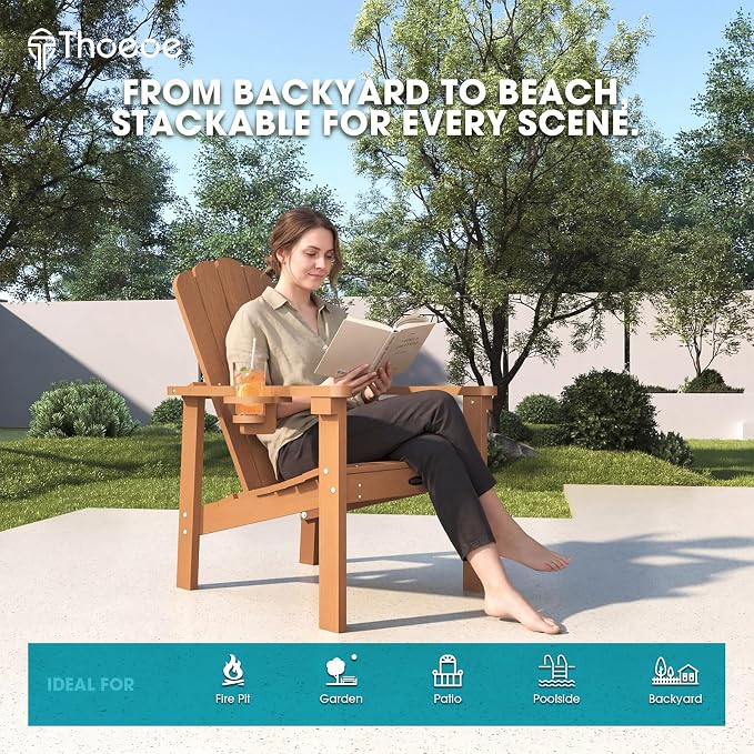 THOEOE Stackable Adirondack Chair Set of 6, Fire Pit Chairs, Wood | All-weather - Image 7