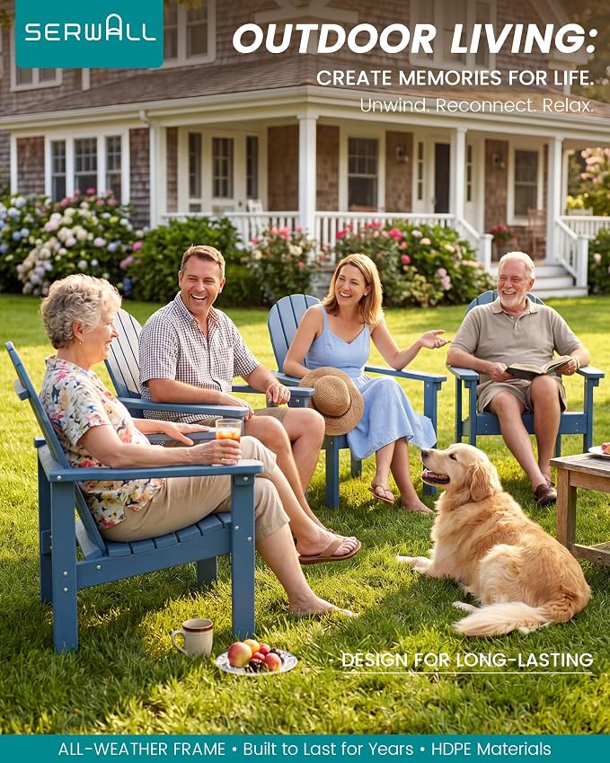 SERWALL HDPE Stackable Adirondack Chair, Space-Saving - Image 7
