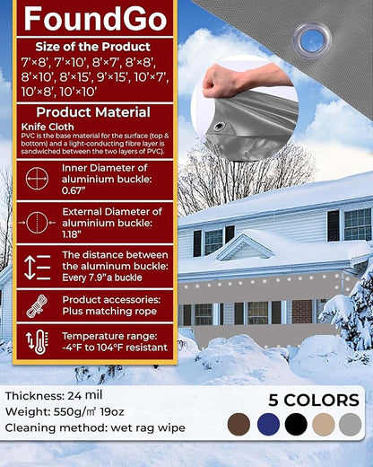 FoundGo 10'Hx07'W Vinyl Curtains for Patio 19oz, Outdoor Clear Vinyl Patio Enclosure,Heavy Duty Clear Tarp Waterproof Vinyl Tarps with Grommets for Pergola, Balcony,Porch,Gazebos，-4℉ Cold Resistant