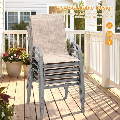 Patio Chairs Set of 6, Stackable Outdoor Dining Chairs | All Weather Dining Set - Image 9