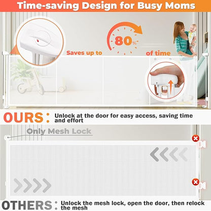 160" Retractable Baby Gates Extra Wide Dog Gate, Long Child Safety Gate, 37" Tall Toddler Pet Gate Mesh Gate with Reinforced Strips for Doorways, Stairs, Hallways, Outdoor & Indoor Large Openings