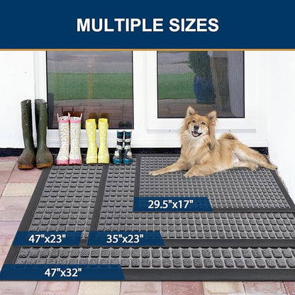 Smiry Front Door Mat Outside Entrance, Heavy Duty Natural Rubber Doormat, Non Slip, Trap Dirt and Moisture, Easy Clean, Low Profile Welcome Floor Mats for Indoor Outdoor Entry, 70x46.5 Inch, Mix Grey