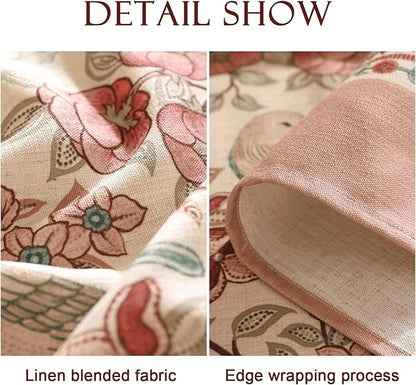 patdrea Designer Pink Linen Table Cloth for Rectangle Table,Vintage Floral with Birds Pattern Decorative Tablcloth,French Table Cover for Kitchen Dining,Thanksgiving,Christmas,55"x87"-Kulom a