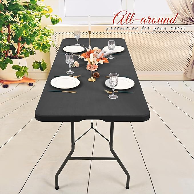 6 Pack Stretch Fabric Table Top Cap Cover, Gray Table Covers fits 6' Tables, Washable Elastic Universal Rectangle Tablecloth Protector for Indoor Outdoor Party Picnic Wedding (30" W x 72" L)