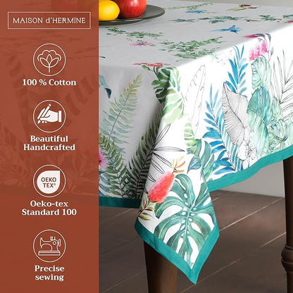Maison d' Hermine Table Cloth Square Table 100% Cotton 54 x 54 Inches Tablecloth Reusable Decorative Everyday Use for Dining Room, Farmhouse, Home, Party, Festive & Wedding Spring Summer - Tropiques