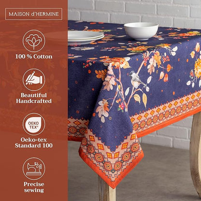 Maison d' Hermine Table Cloth Rectangle Table 100% Cotton 54 x 72 Inches Fall Tablecloth Reusable Everyday Use for Thanksgiving Christmas Decorations Dining Farmhouse Party (Kelim - Infinity)