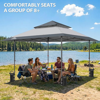 EAGLE PEAK 13x13 Pop Up Canopy Tent, Auto Extended Eaves, Light Gray | Easy - Image 5