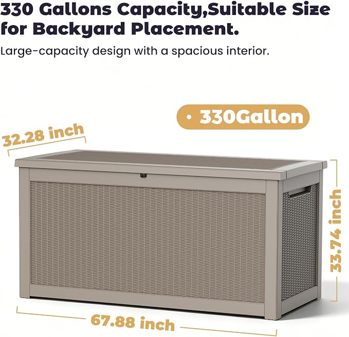 PatioZen 330 Gallon Outdoor Storage Box, Heavy Duty Resin Large Deck Box - Image 2