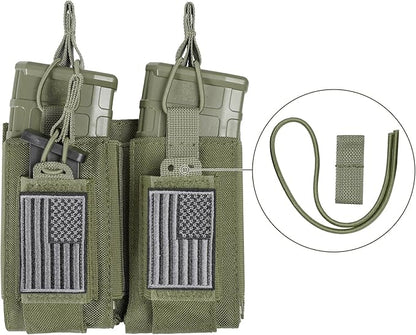 Open-Top Single/Double/Triple Molle Mag Pouch for 5.56mm M4 M16 AK AR Glock M1911 9mm Elastic Rifle Magazines Pistol Mag Pouches Holder Carrier with USA Flag Patch
