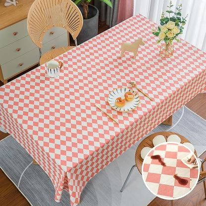Rectangle Table Cloth,100% Waterproof Tablecloth Oil Proof Spill Proof Vinyl Table Cloth, Wipe Clean Plastic Table Cover for Dining, Camping, Indoor and Outdoor 52" x 70",Pink Checkered