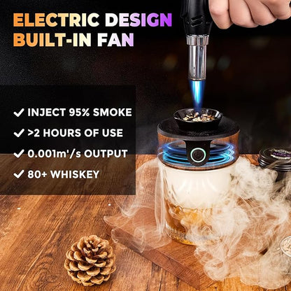 Electric Whiskey Smoker Kit with Torch, Best Whiskey Gifts for Men, 6 Wood Chips – Infuse Rich Smoky Flavors in Bourbon Old Fashioned & Cocktails, Birthday Gifts for Dad, Husband (Butane Not Included)