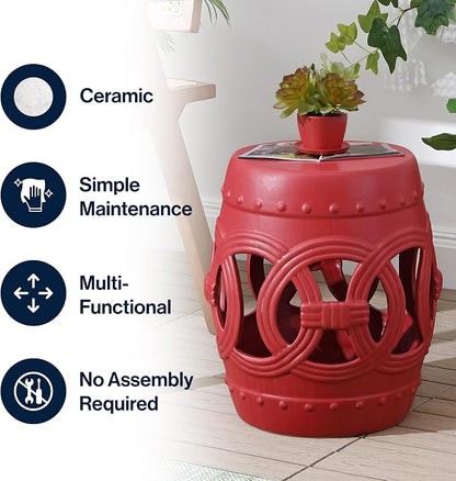 JONATHAN Y Lucky Coins 16" Ceramic Garden Stool Side Table, Matte Red | - Image 5