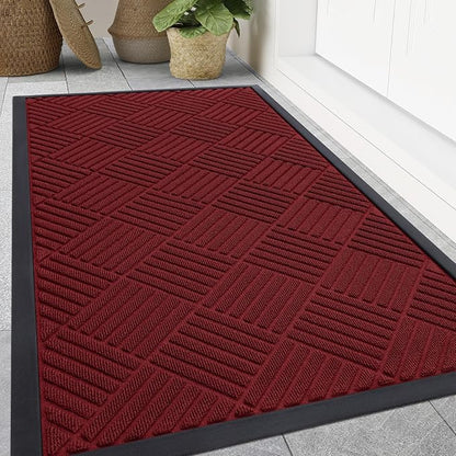 Smiry Front Door Mat Outside Entrance, Heavy Duty Outdoor Indoor Mat, Natural Rubber Doormat, Non Slip, Trap Dirt and Moisture, Easy Clean, Low Profile Patio Porch Entryway Mat, 59x35, Wine Red