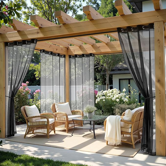 MIULEE Black Outdoor Curtain for Patio Waterproof 4 Panels 54 x 90 Inch | by MIULEE