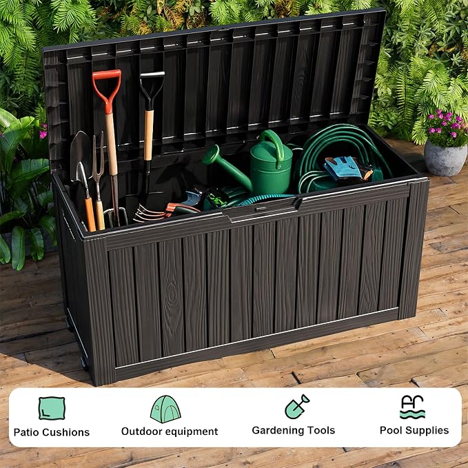 PatioZen 90 Gallon Deck Box Outdoor, Weatherproof Resin Patio Storage Box - Image 7