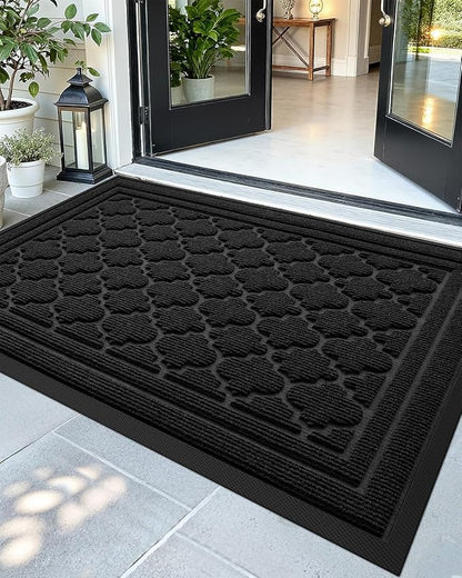 Color&Geometry Large Front Door Mat Outside Entrance, Heavy Duty Non Slip Low Profile Doormat for Entryway, Trap Dirt and Moisture Welcome Mats All-Weather, Easy Clean, Patio, Garage, 48"x72" Black