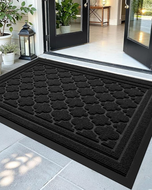 Color&Geometry Large Front Door Mat Outside Entrance, Heavy Duty Non Slip Low Profile Doormat for Entryway, Trap Dirt and Moisture Welcome Mats All-Weather, Easy Clean, Patio, Garage, 48"x72" Black