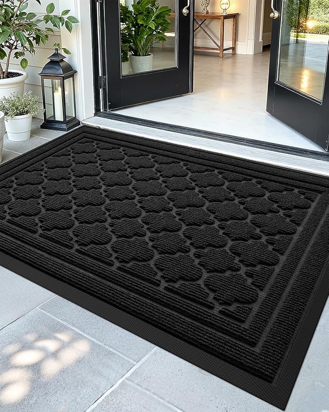 Color&Geometry Large Front Door Mat Outside Entrance, Heavy Duty Non Slip Low Profile Doormat for Entryway, Trap Dirt and Moisture Welcome Mats All-Weather, Easy Clean, Patio, Garage, 36"x60" Black