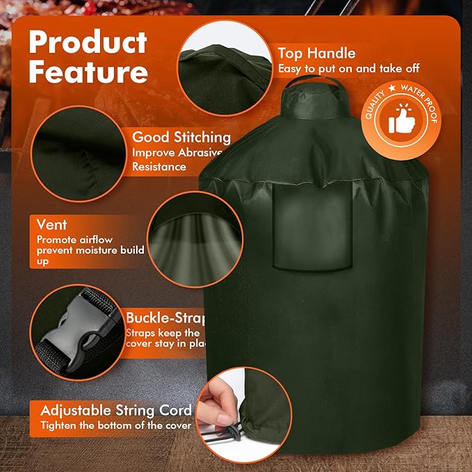 Grill Cover for Large Green Egg, Outdoor Cover with Durable & Water Resistant Fabric Premium Ceramic Grill Cover (Green, X-Large)