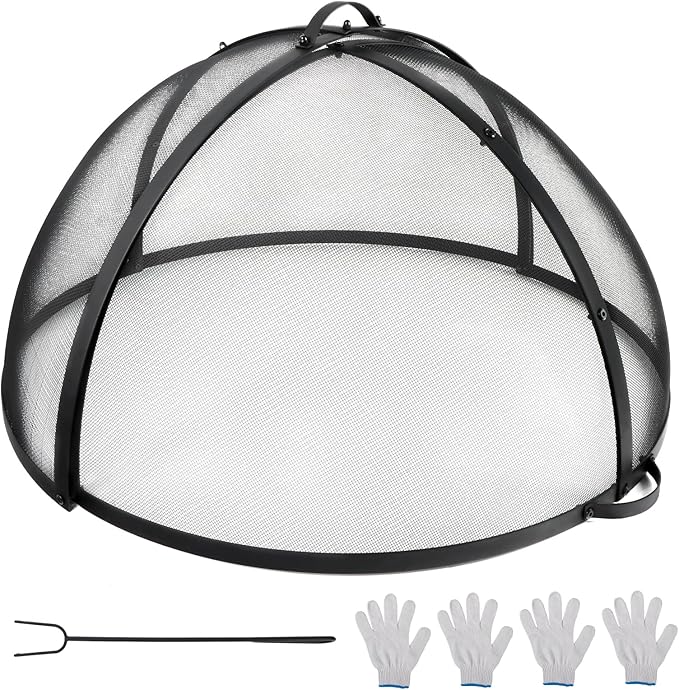 Kodilin Fire Pit Screen 36 Inch Round Fire Pit Spark Screen with Tight-Weave Steel Mesh, Heavy-Duty Firepit Screen Cover Ember Lid with Hinge & Handles for Easy Access and Safe Outdoor Fire Burning