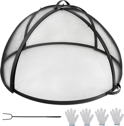 Kodilin Fire Pit Screen 36 Inch Round Fire Pit Spark Screen with Tight-Weave Steel Mesh, Heavy-Duty Firepit Screen Cover Ember Lid with Hinge & Handles for Easy Access and Safe Outdoor Fire Burning