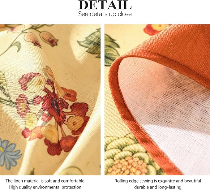 Vintage Linen Tablecloth for Round Table,Yellow Floral French Wrinkle Free Tablecloths,Decorative Table Cover for Kitchen,Dining,Thanksgiving,Party,Farmhouse,Diameter 67"-Bellano