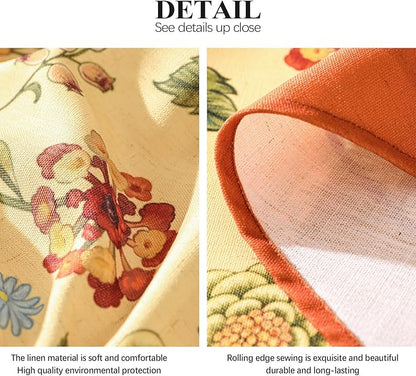 Vintage Linen Small Tablecloth for Round Table,Yellow Floral French Wrinkle Free Tablecloths,Decorative Table Cover for Kitchen,Dining,Thanksgiving,Farmhouse,Diameter 55"-Bellano