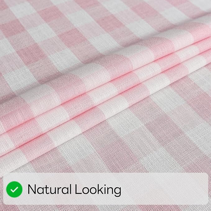 Gingham Table Cloth for Round Tables Pink Checkered Plaid Tablecloth Heavy Duty Cotton Blend Washable & Wrinkle Table Cover for Outdoor Kitchen Dining Picnic Camping (53 inch Diameter)