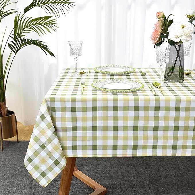 Classic Gingham Plaid Tablecloth Fabric - Rectangular 58x102 Inch Water Resistant Checked Table Cloth for Indoor/Outdoor Use - Table Cover for Kitchen, Picnics, Gardens, and Parties
