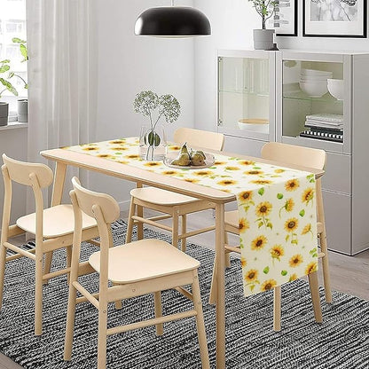 Yellow Sunflower Table Runner, Seasonal Spring Summer Flowers Table Decor for Kitchen Dining Room Coffee Holiday Kitchen Dining 13x70in