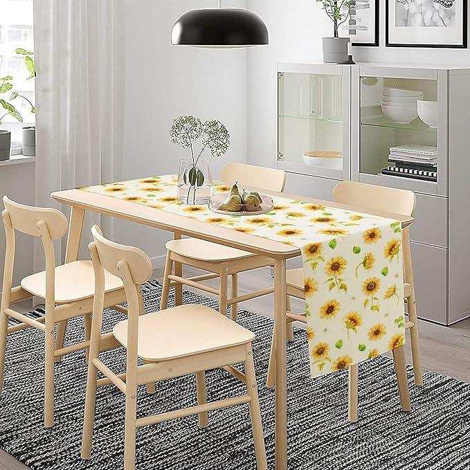 Yellow Sunflower Table Runner, Seasonal Spring Summer Flowers Table Decor for Kitchen Dining Room Coffee Holiday Kitchen Dining 13x120in