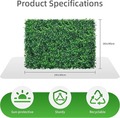 24x16 Inch Artificial Boxwood Panels (24-Pack) - UV Protected Faux Grass Wall Mats for Outdoor Fence Cover, Garden Privacy Screen, Indoor Wall Decor, and Wedding Backdrops