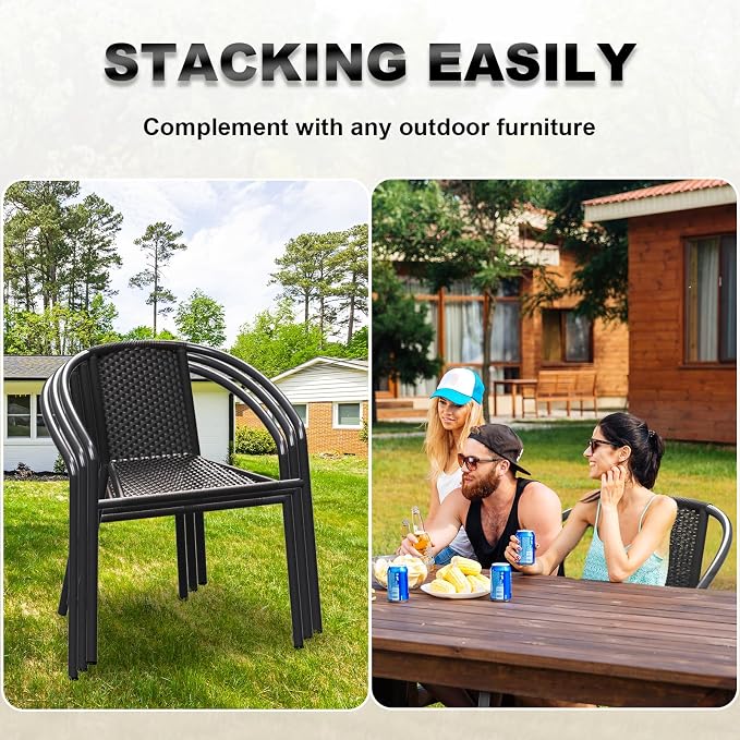 Grezone 4-Piece Rattan Indoor-Outdoor Restaurant Stack Chair Versatile and - Image 4
