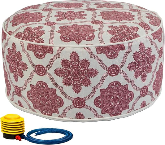 Kozyard Inflatable Ottoman Stool - Portable Round Pouf for Indoor/Outdoor Use - Perfect Small Foot Rest or Seating for Kids and Adults - Ideal for Camping or Home (Vintage Red)