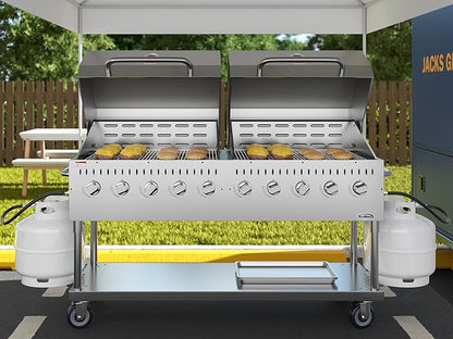 72 in. 10-Burner Commercial Outdoor Propane Gas Grill with Two 36 in. Roll Dome Covers in Stainless-Steel, ETL Listed (CGKIT7-D36D36)