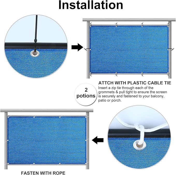 Eden's Decor Balcony Privacy Screen Cover Mesh Windscreen Weather-Resistant UV Protection for Backyard Deck, Patio, Balcony, Pool, Porch, Fence, Railing, Gardening (Blue,2'6"x 50')
