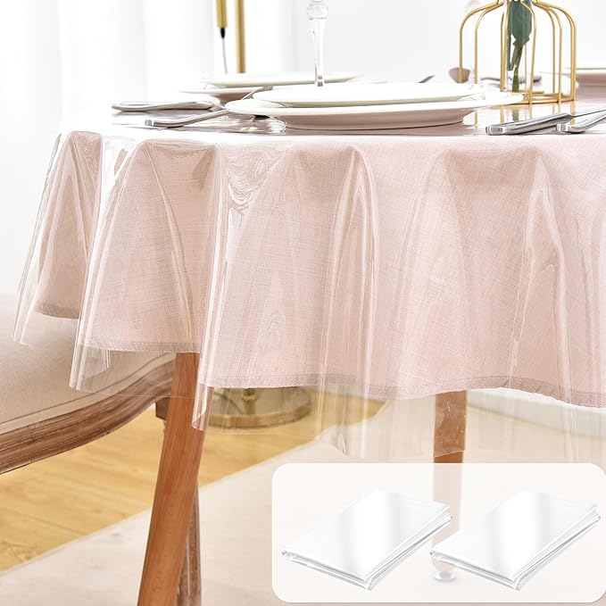 Nasitos 2 Pack Round Clear Plastic Tablecloth Protector 70 Inch-100% Waterproof Table Cover Vinyl Plastic Sheet, Thick Non Slip Wipeable Circular Table Cloth for Wedding, Banquet, Restaurant, Parties