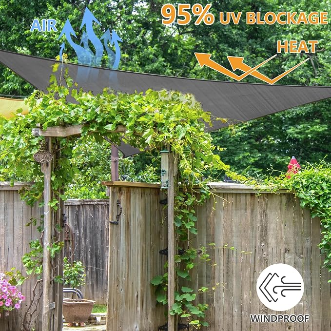 16' x 16' x 16' Triangle Sun Shade Sail, 185 GSM HDPE, Dark Grey | 95% UV block - Image 6